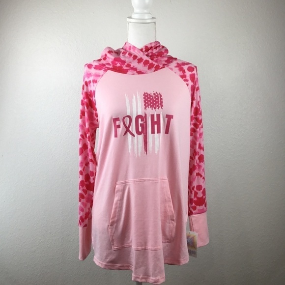 LULAROE NWT Fight Pink Hooded Pullover Long Sleeve Top Size Medium - Picture 7 of 8